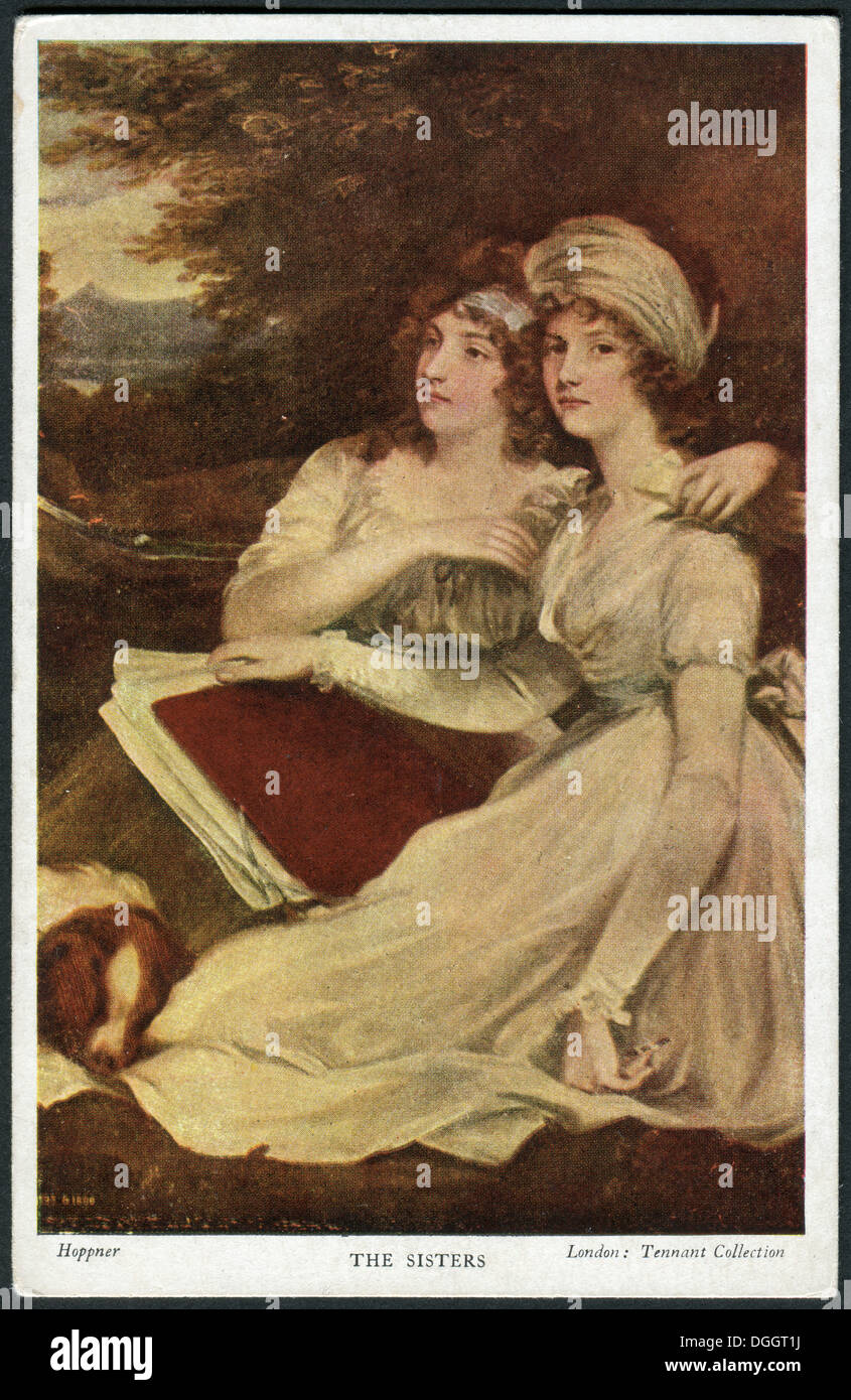 British cartolina vintage. Ritratto di Frankland sorelle da John Hoppner. Londra: Tennant Collection Foto Stock