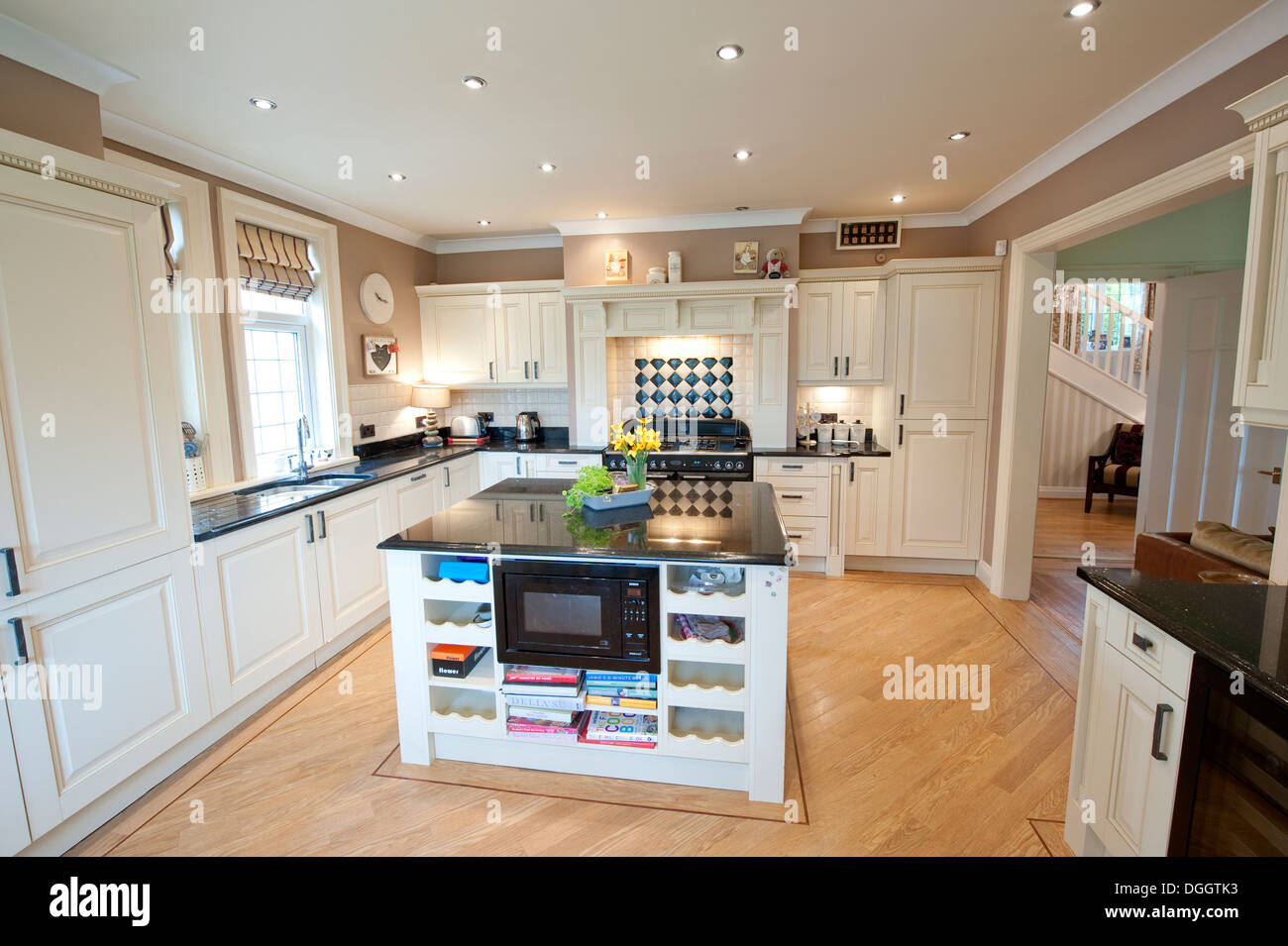 Legno moderno cucina isola centrale costruito nel piano Foto Stock
