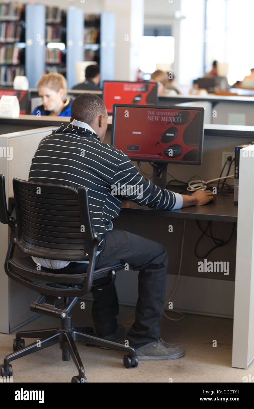 Gli studenti universitari utilizzando i computer della libreria. Foto Stock