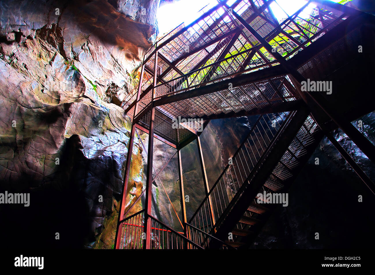 Colorado scenic box canon scende le scale di metallo cercando Foto Stock