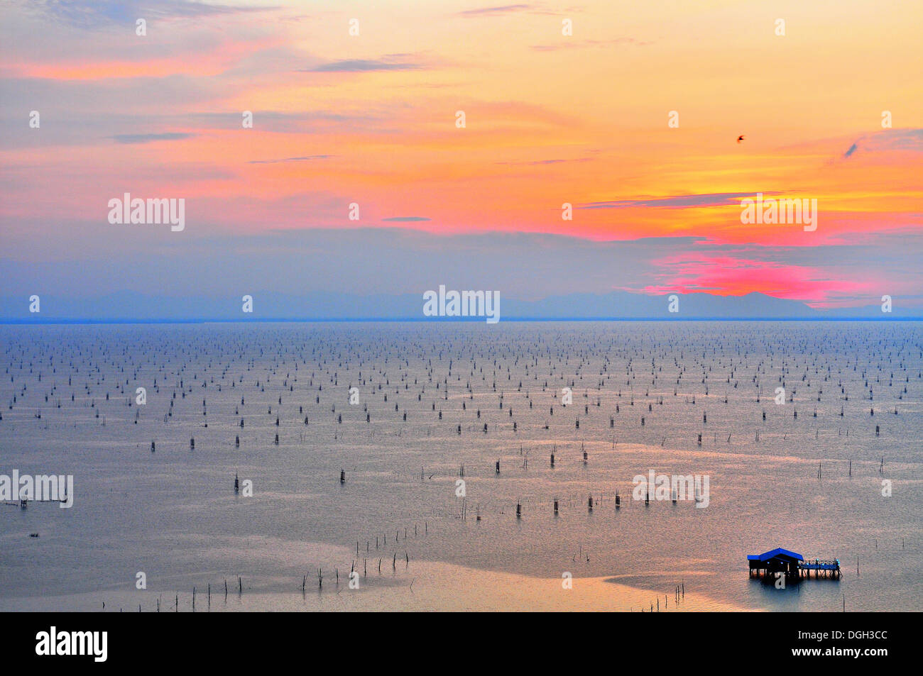 Sunset over Songkhla Lakein nel sud della Thailandia Foto Stock