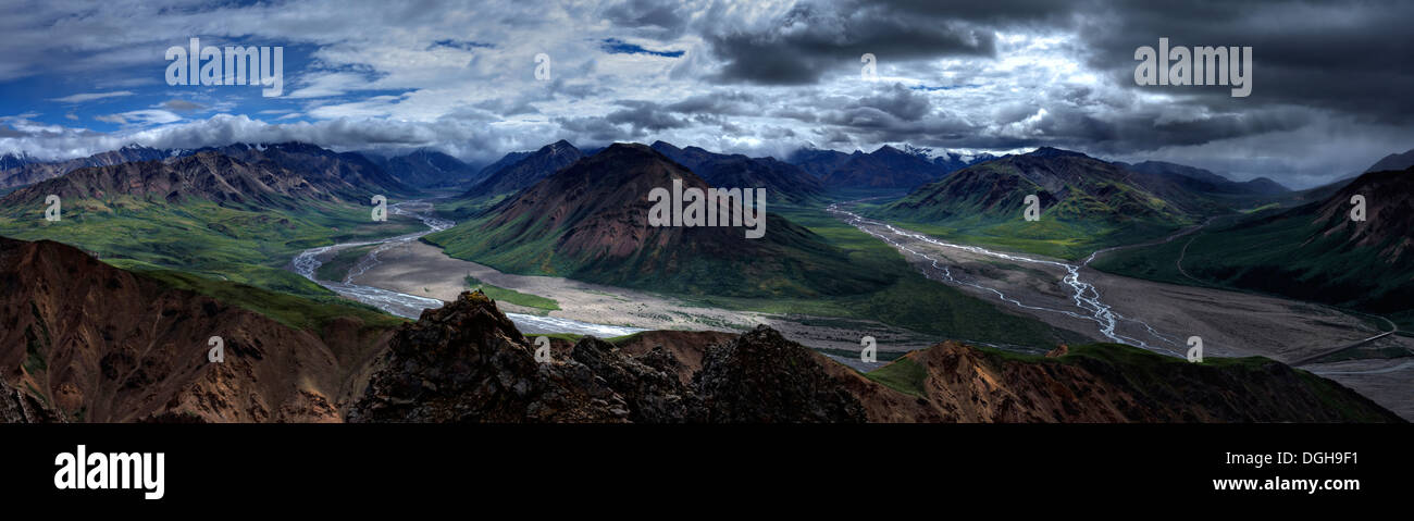 Sorgenti del fiume Toklat nel Parco Nazionale di Denali, Alaska Foto Stock