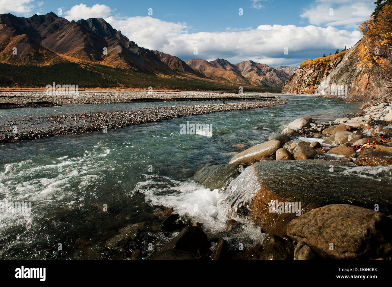 Toklat fiume nel Parco Nazionale di Denali, Alaska Foto Stock