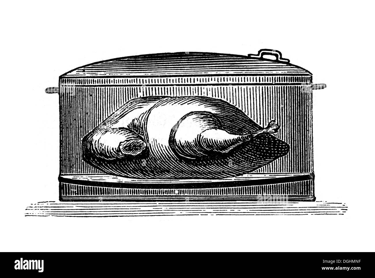 Pressione pentola di tostatura, storico illustrazione da: Marie Adenfeller, Friedrich Werner: illustrato la cucina e il servizio di pulizie Foto Stock
