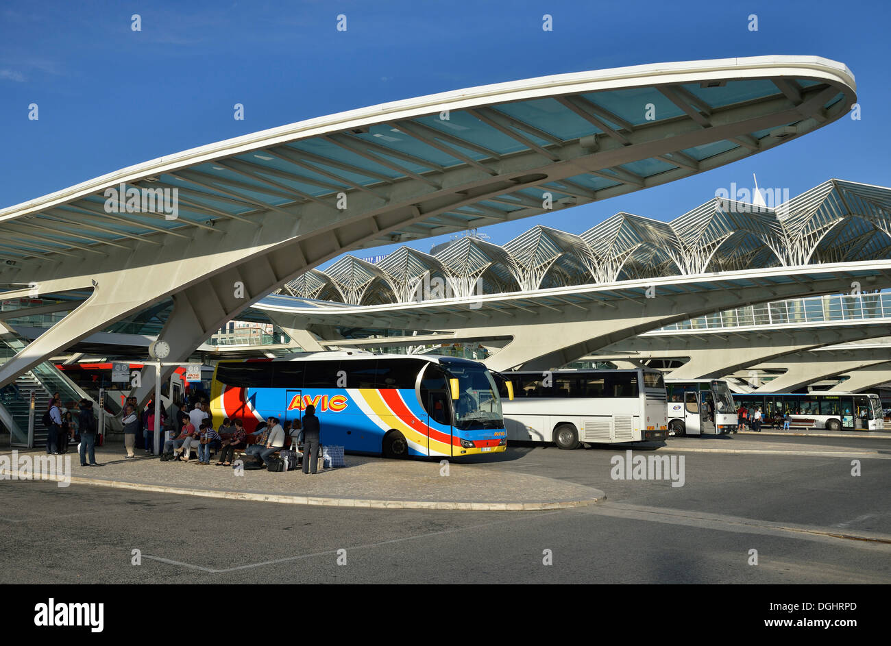 Il terminal degli autobus alla stazione Oriente progettata dall'architetto spagnolo Santiago Calatrava a ex expo, Lisbona Foto Stock