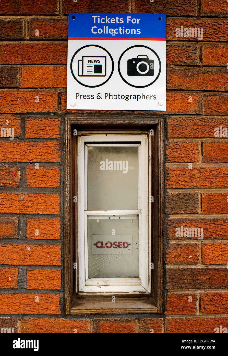 Un media / Stampa / fotografo finestra ticket a Selhurst Park, casa di Crystal Palace Foto Stock