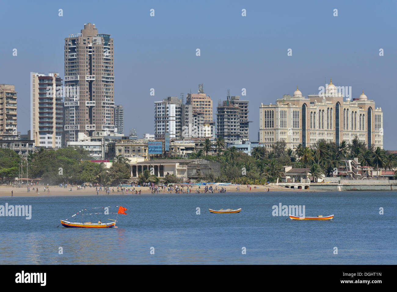 Skyline a Chowpatty Beach, oder Mumbai Bombay, Mumbai, Maharashtra, India Foto Stock