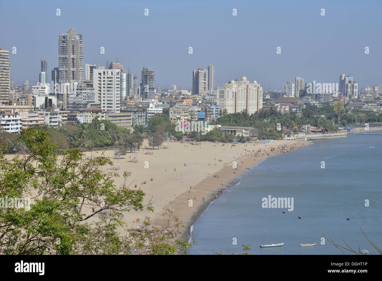 Skyline a Chowpatty Beach, oder Mumbai Bombay, Mumbai, Maharashtra, India Foto Stock