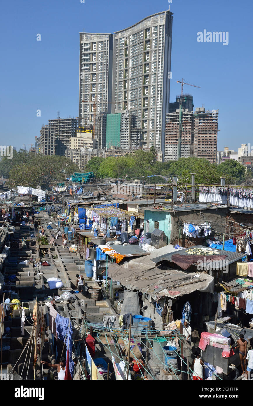 Dhobi Ghat, una lavanderia centrale, aria aperta lavare le penne, Mumbai, Maharashtra, India Foto Stock