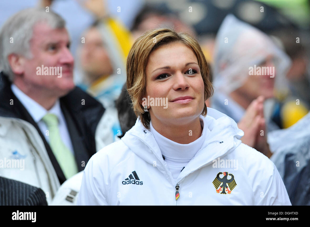 Maria Riesch, ski racer, doppio campione olimpionico, presso la reception del tedesco partecipanti Olimpici 2010, Monaco di Baviera Foto Stock