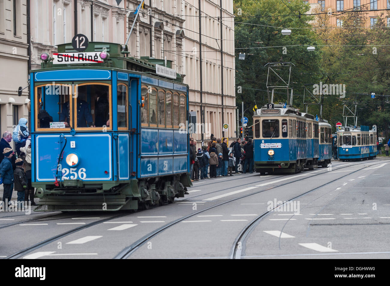 Tram storico, Monaco di Baviera Foto Stock
