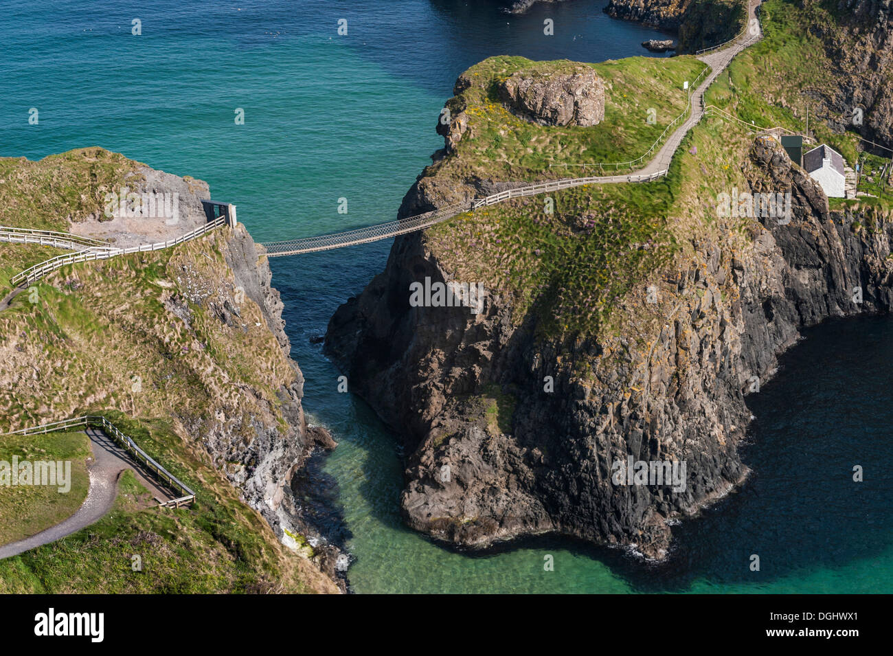 Carrick-a-Rede ponte, ponte di sospensione, Moyle, Irlanda del Nord, Regno Unito, Europa Foto Stock
