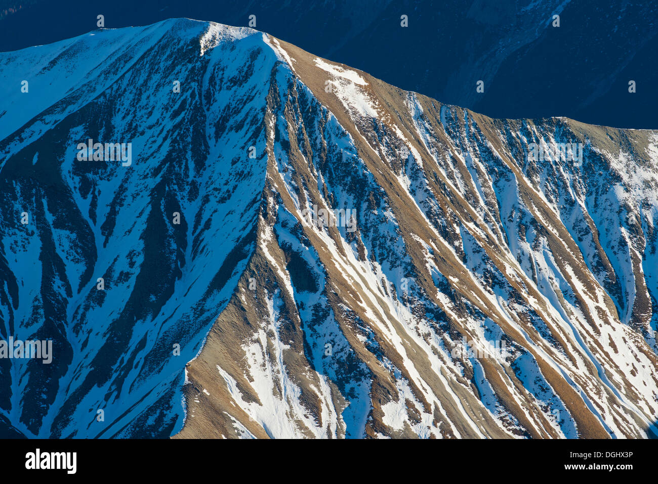 Vista dal Monte Zugspitze nella gamma di Wetterstein, Garmisch-Partenkirchen, Grainau, Alta Baviera, Baviera, Zugspitze Foto Stock