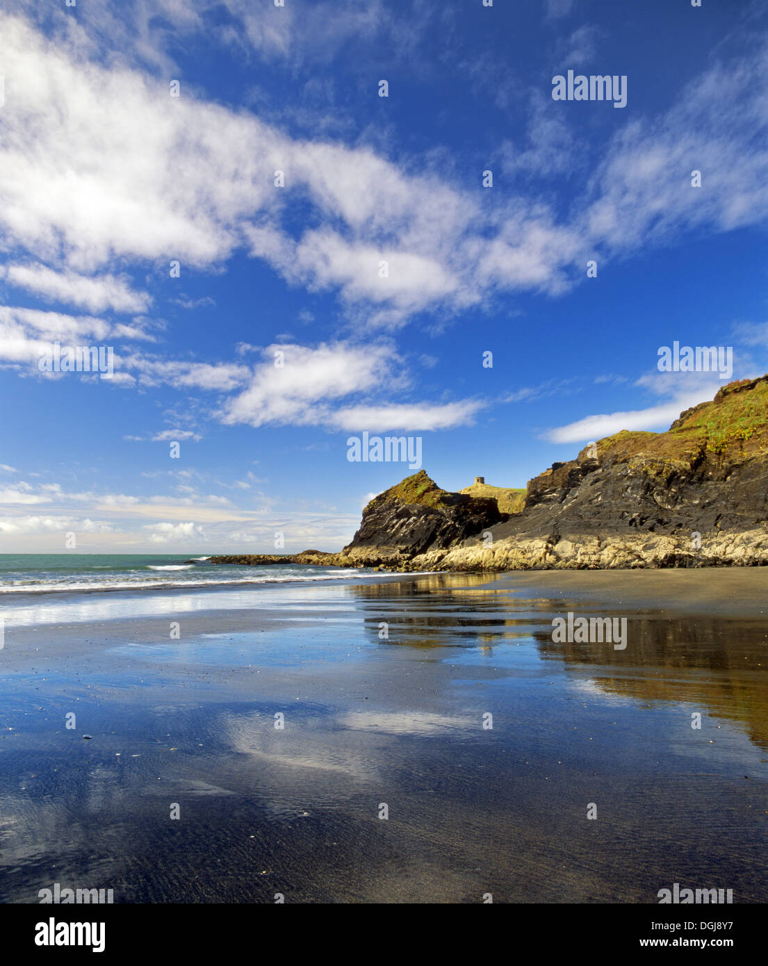 La sabbia nera di Abereiddy bay. Foto Stock