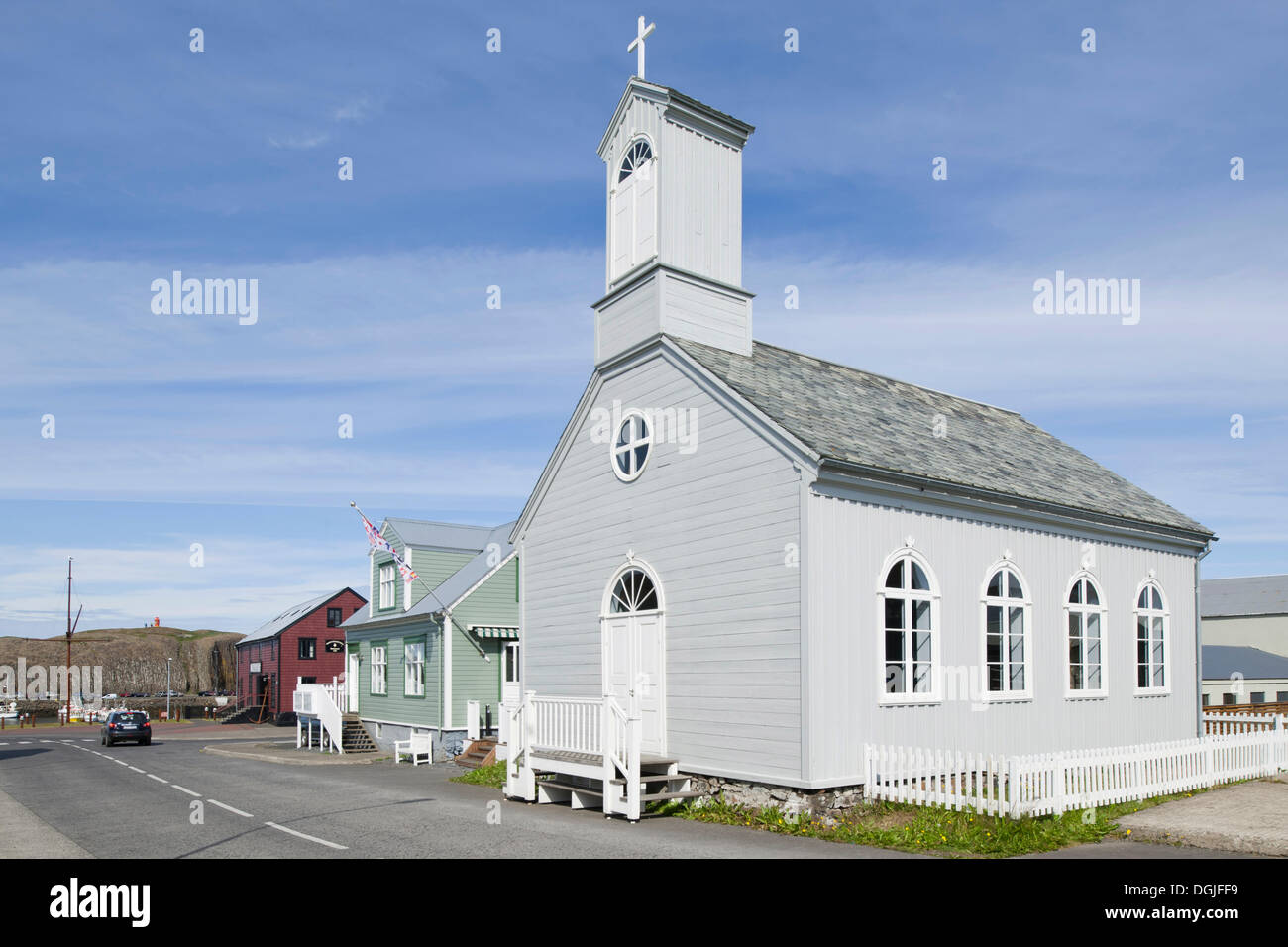 Vecchia chiesa, Stykkishólmur, Snaefellsnes, Snaefellsness, Islanda, Europa Foto Stock