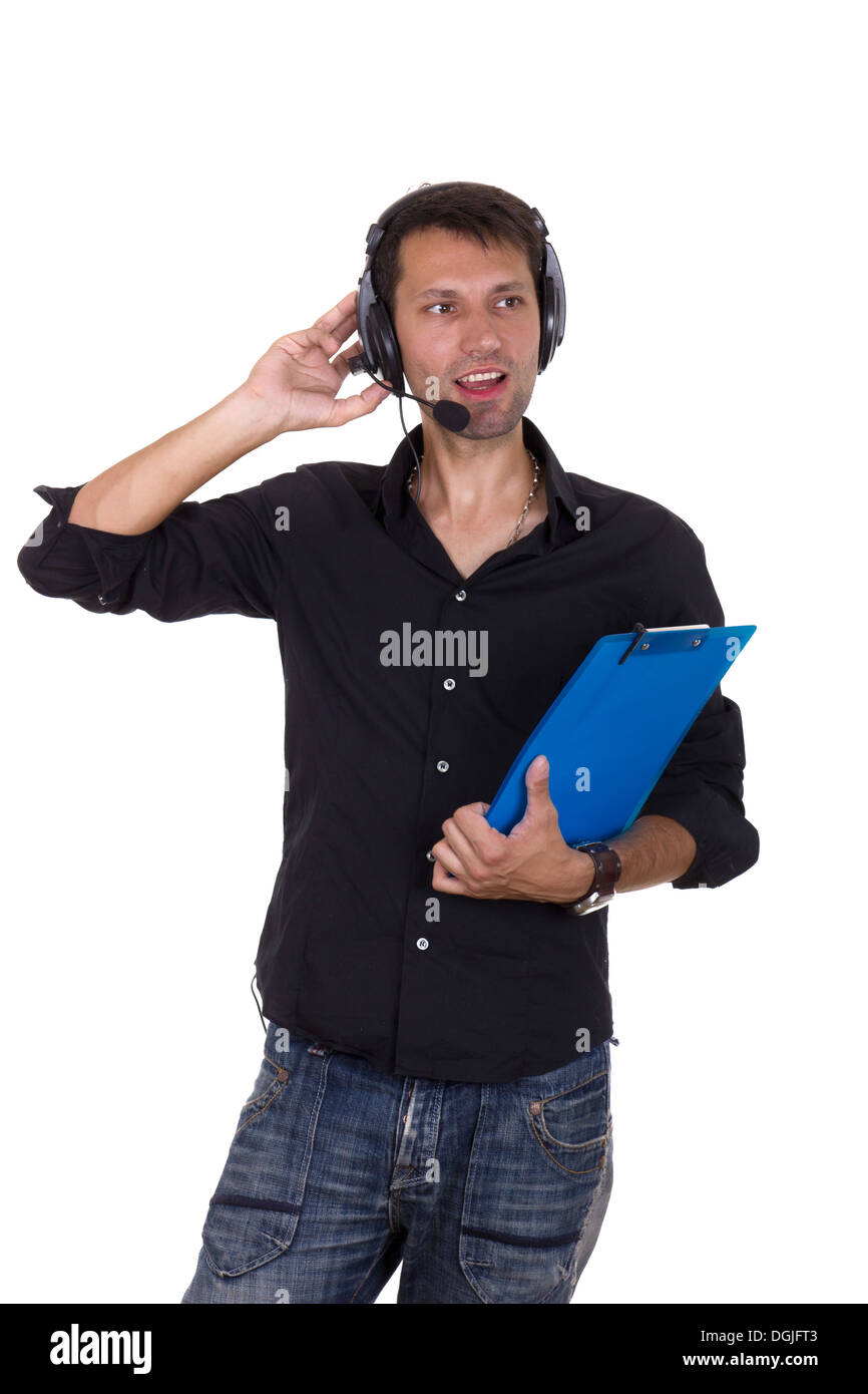 Più di parlare di cuffie con film e musica produzione Foto Stock