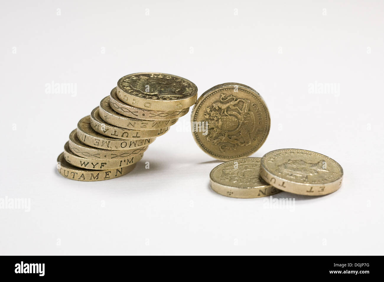Un mucchio di GB Pound monete. Foto Stock