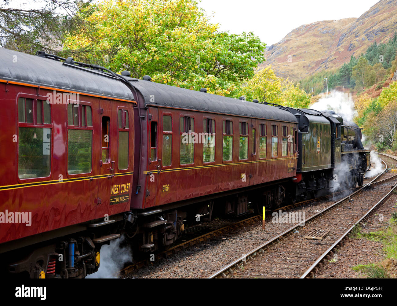 Giacobita treno a vapore, West Highland Line, Lochaber, Scozia Foto Stock