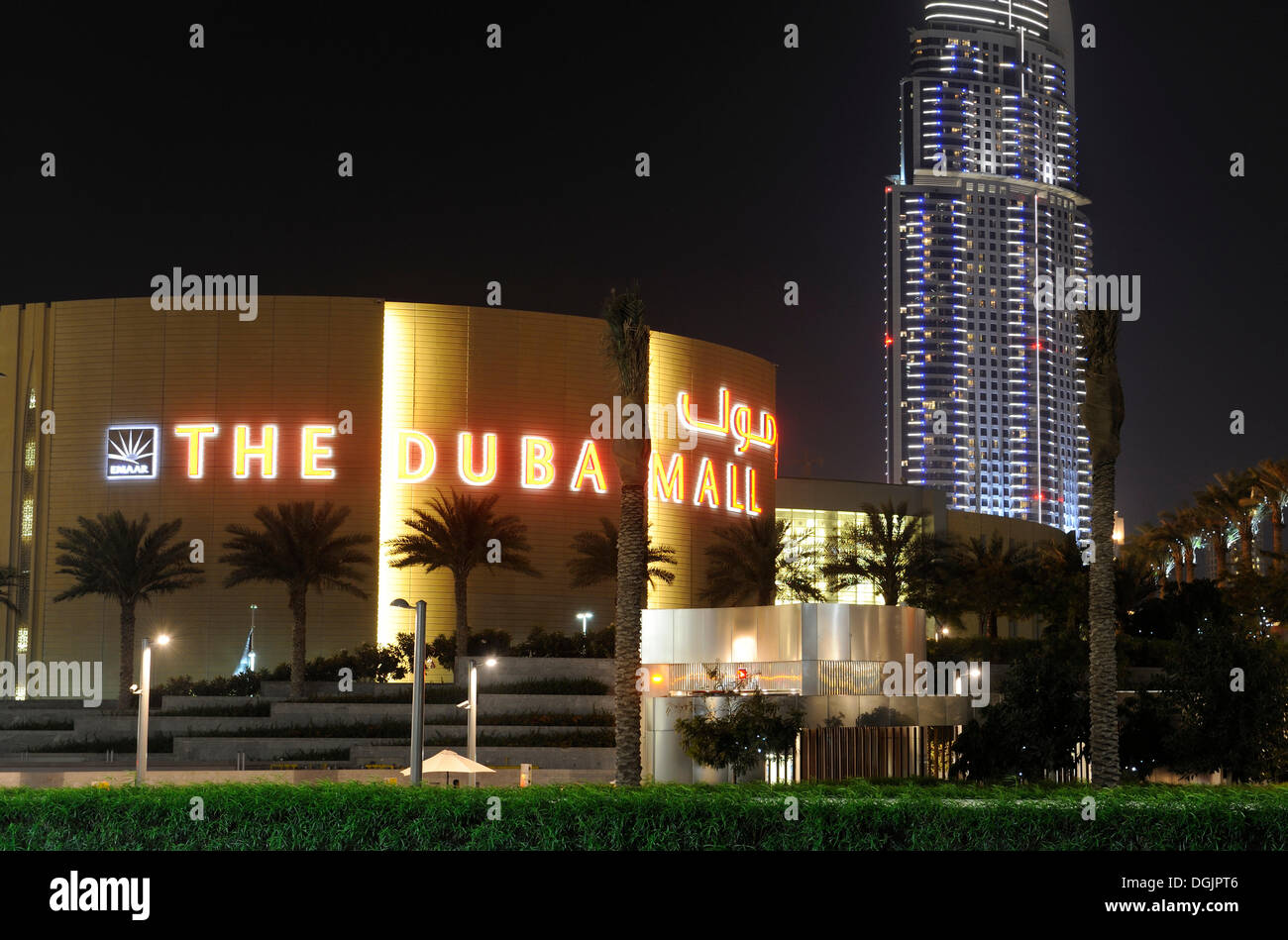 Dubai Mall e 'l'indirizzo " hotel di lusso, 63 piani, Downtown Dubai, Business Bay, Dubai, Emirati Arabi Uniti, Medio Oriente Foto Stock