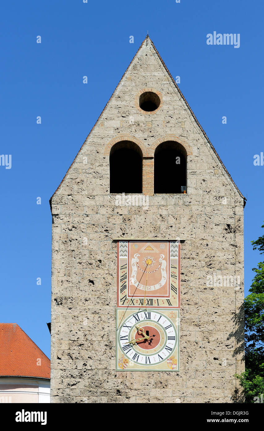 Torre romana, Roemerturm, Wessobrunn monastero, Pfaffenwinkel regione, Alta Baviera, Baviera Foto Stock