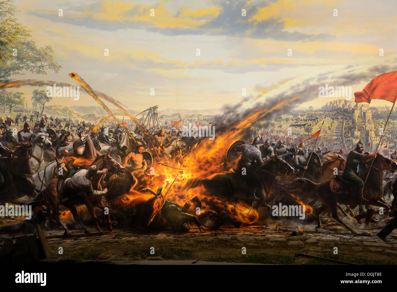 La verniciatura della conquista di Costantinopoli da parte degli Ottomani nel 1453, nel Panorama 1453 Museo di Storia, Istanbul, lato europeo Foto Stock
