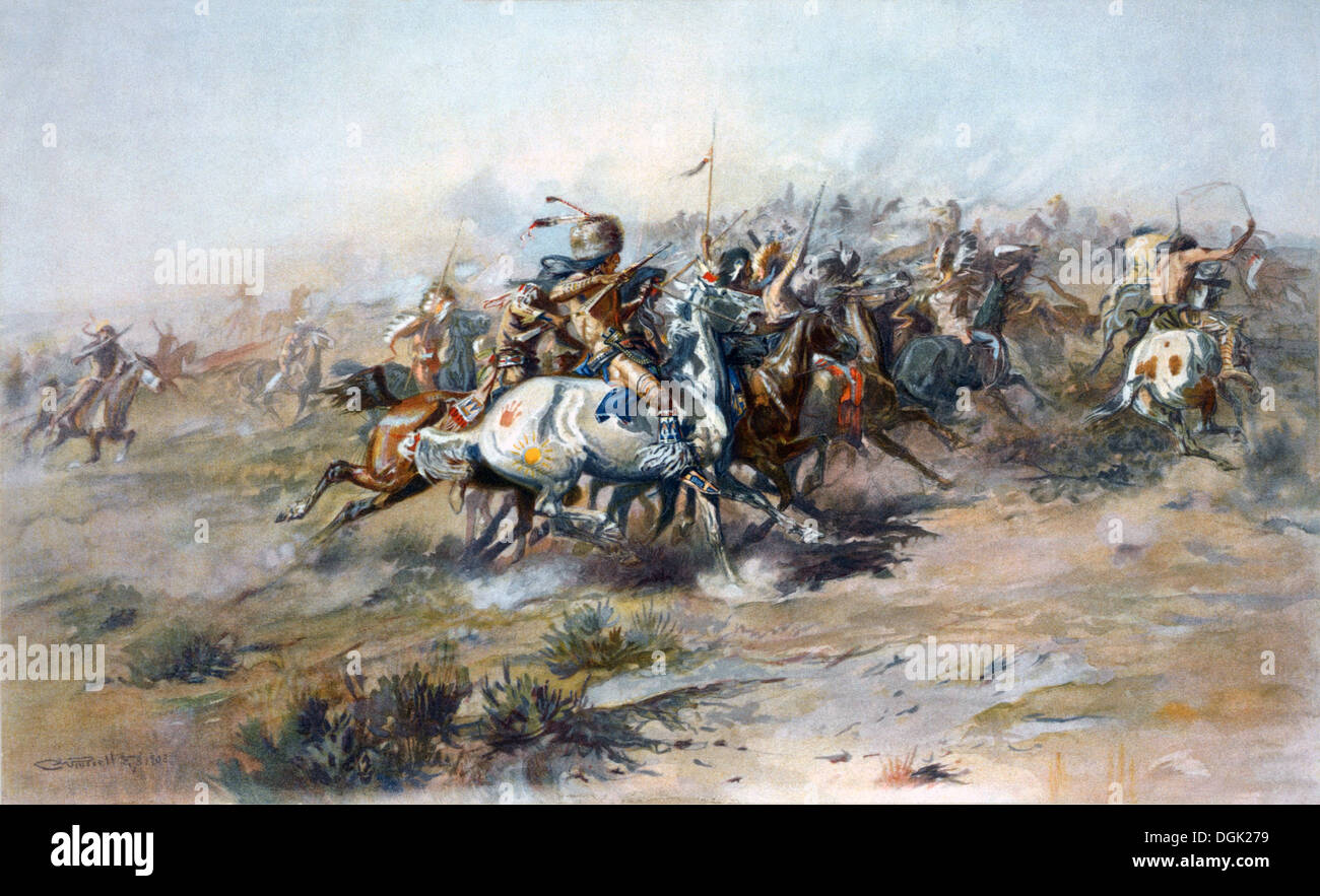 CHARLES MARION RUSSELL (1864-1926) artista americano è il Custer lotta che mostra la battaglia di Little Bighorn Foto Stock
