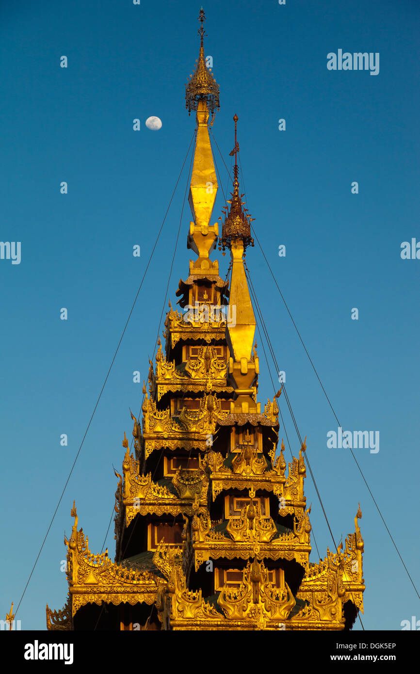 Le guglie e stupa e pagode della Shwedagon tempio complesso di Yangon in Myanmar. Foto Stock