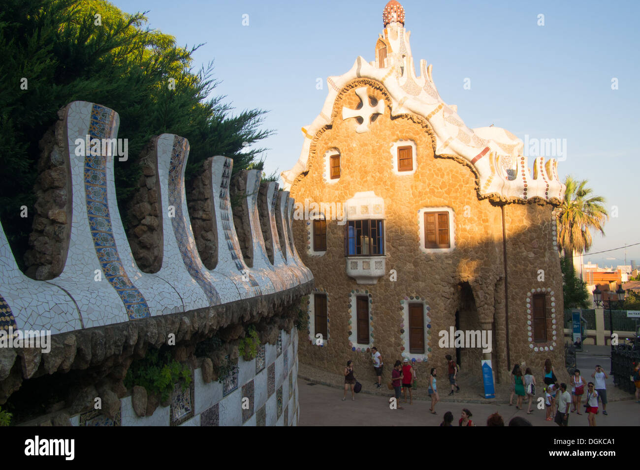 Parc Guell (complesso disegnate da Antoni Gaudi), Barcellona, in Catalogna, Spagna Foto Stock