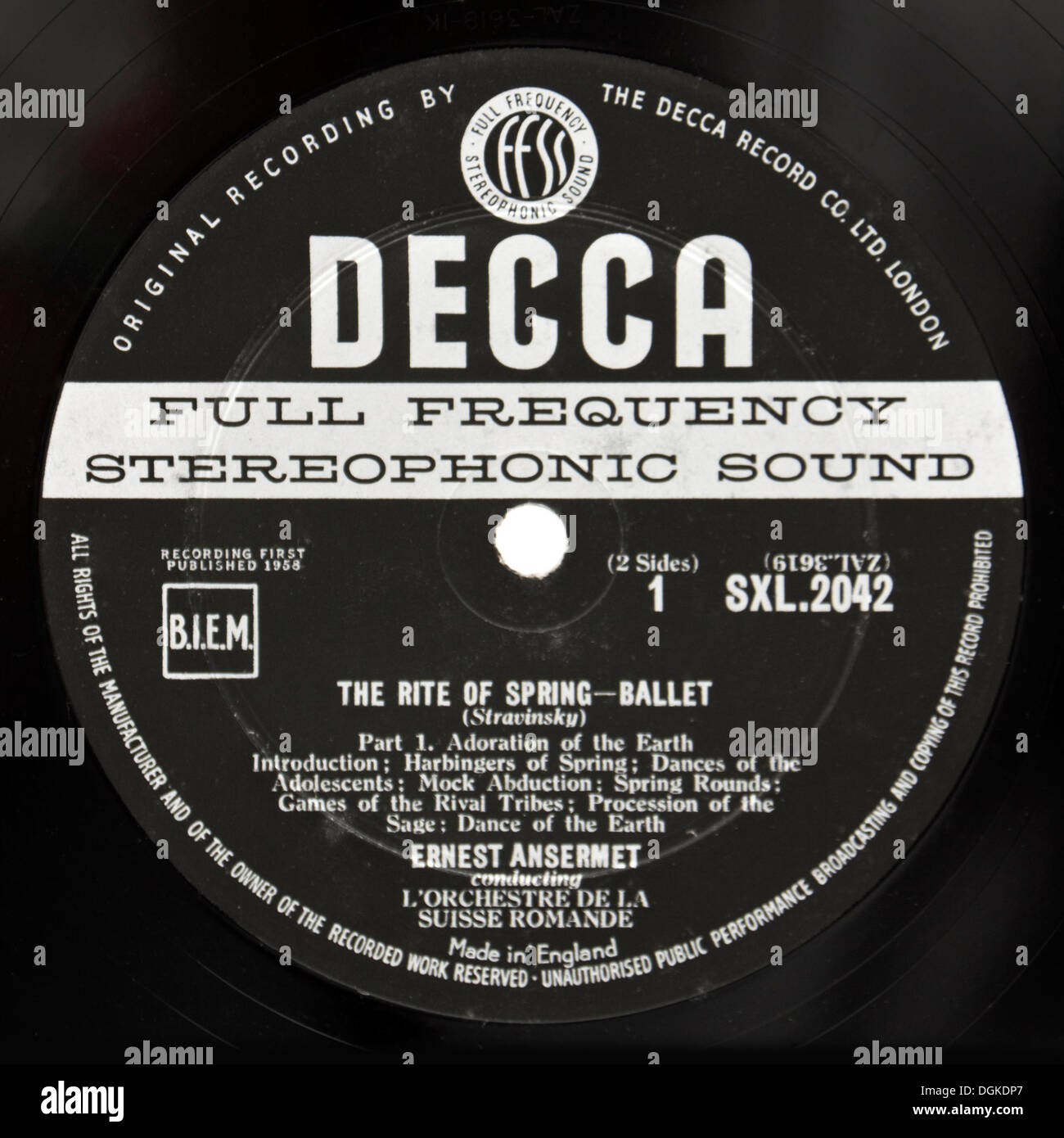 " Il rito della Primavera di vinile di Stravinskij, il raro originale della prima pressatura stereo dal 1958 (Decca SXL 2042, ED1 versione) Foto Stock