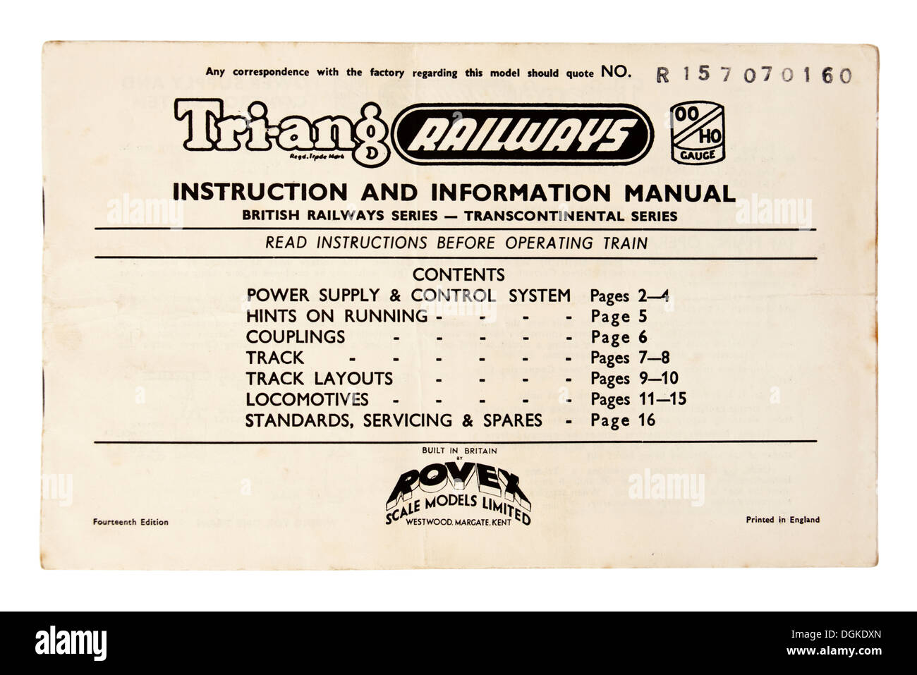Vintage anni cinquanta Tri-ang Ferrovie (00/H0 Indicatore) di istruzioni e il Manuale di informazioni Foto Stock