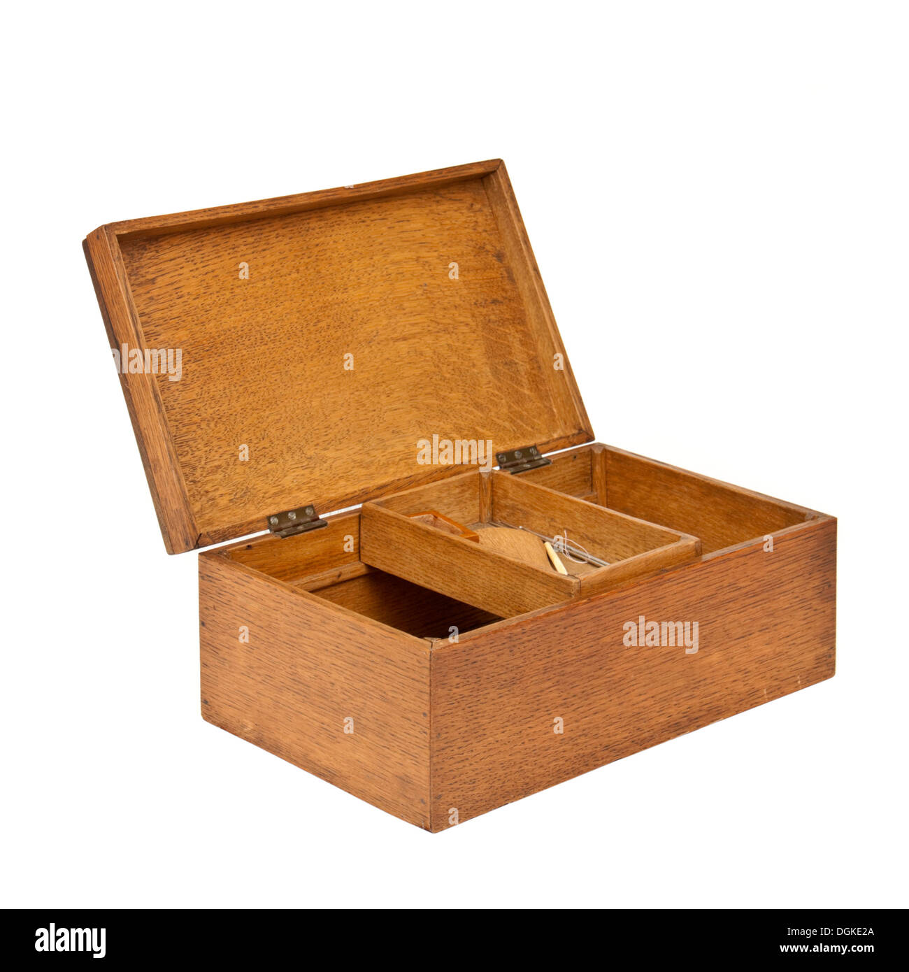 Antiche in legno Scatola da cucito Foto Stock