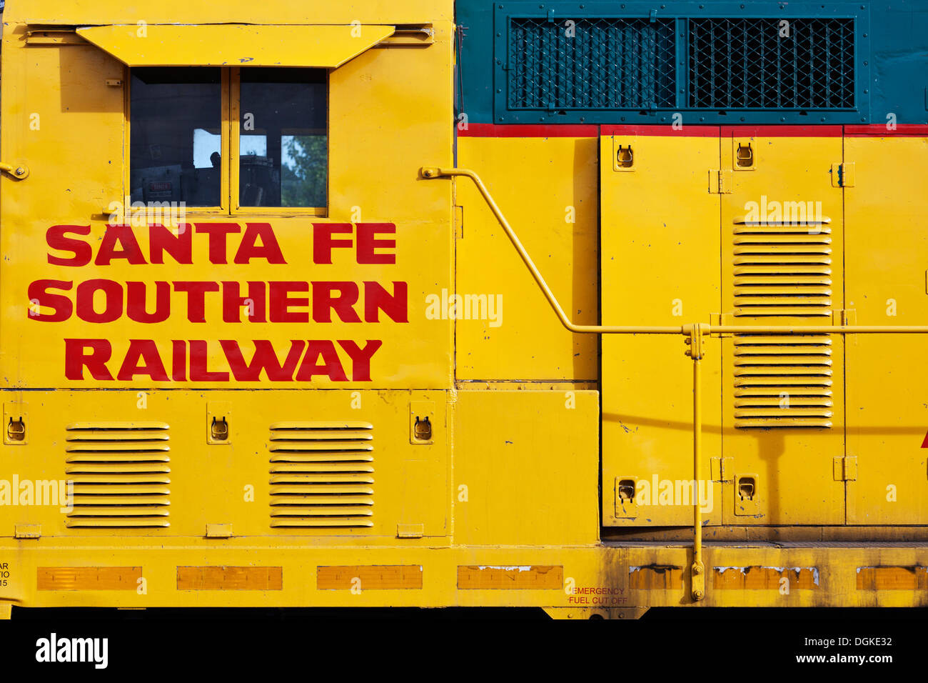 Dettaglio di un locomotore motore nel Railyard quartiere di Santa Fe in New Mexico. Foto Stock