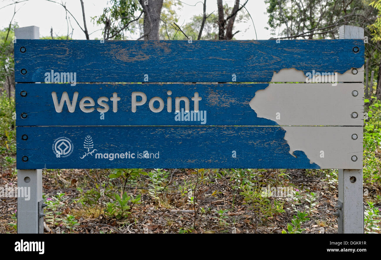West Point, segno presso il punto più occidentale di Magnetic Island, Queensland, Australia Foto Stock
