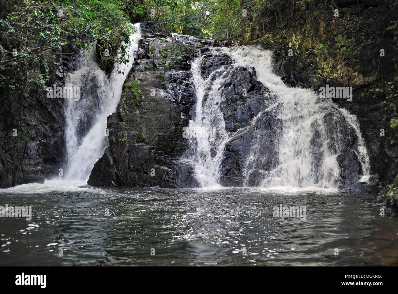 La cena cade la cascata, sezione centrale a cascata, Fiume Barron, Mount Hypipamee National Park, Ravenshoe, Highway 1, Queensland Foto Stock