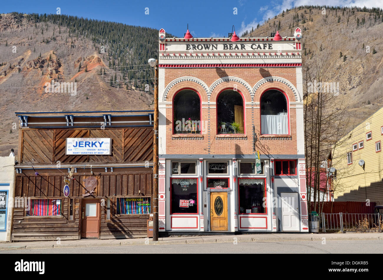 Edifici storici, argento città mineraria di Silverton, Colorado, STATI UNITI D'AMERICA Foto Stock