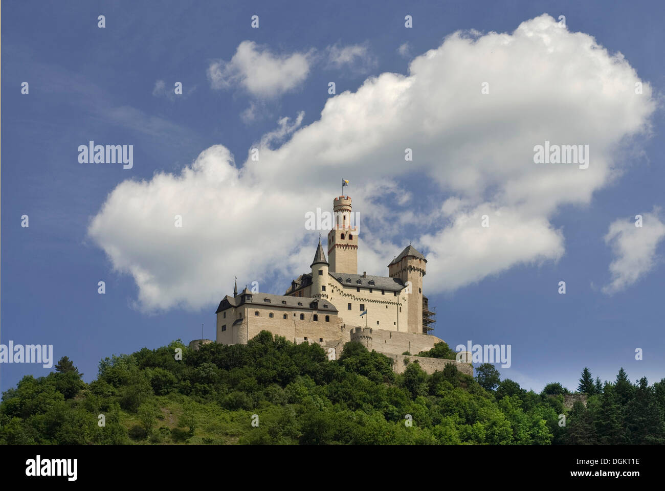 Il Marksburg castle, sede del castello Tedesco di associazione eV, DBV, romantica Valle del Reno, Patrimonio Mondiale UNESCO Ste Oberes Foto Stock