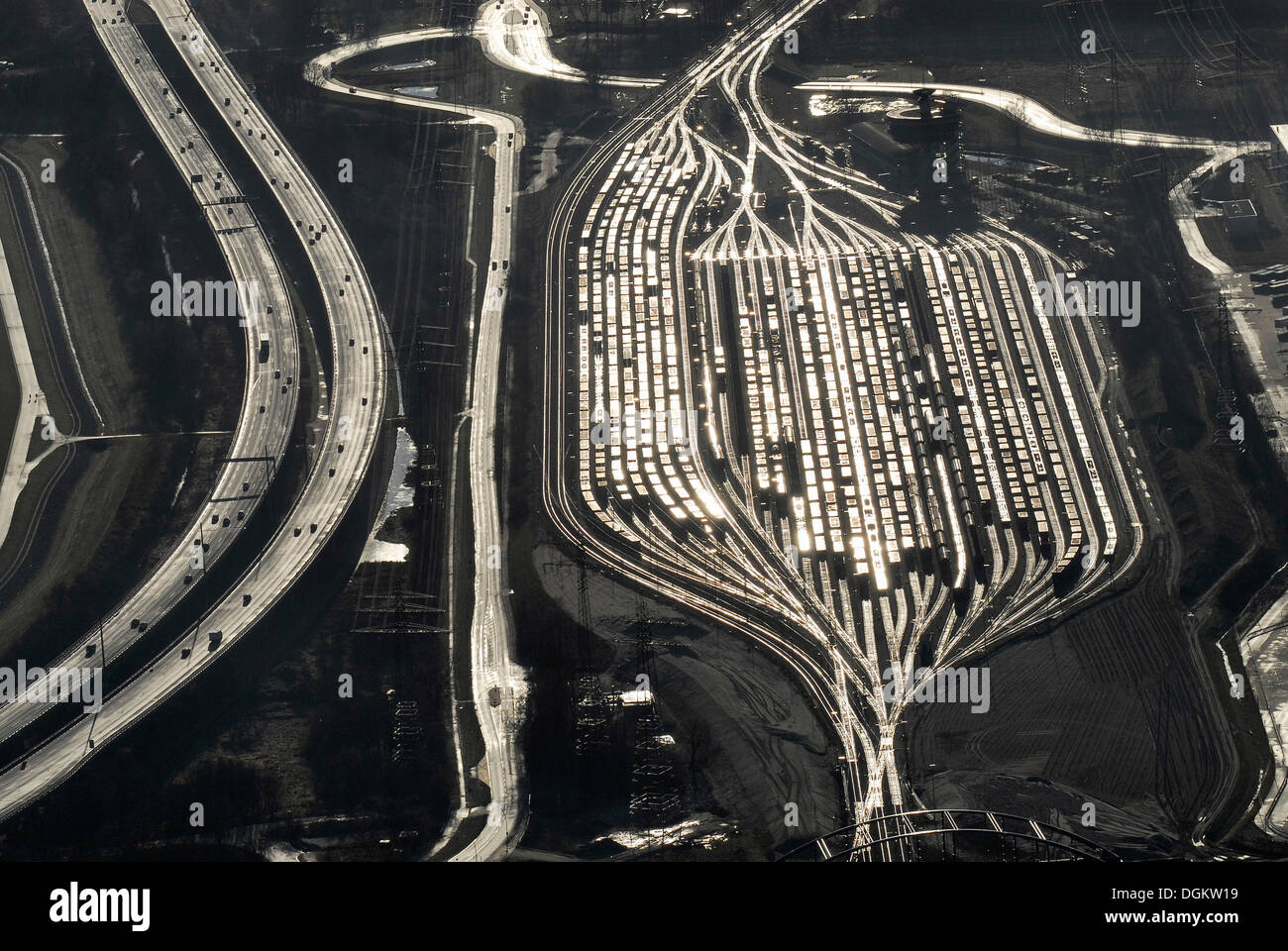 Vista aerea, Alte Suederelbe smistamento ferroviario cantiere, Hamburg, Amburgo, Germania Foto Stock