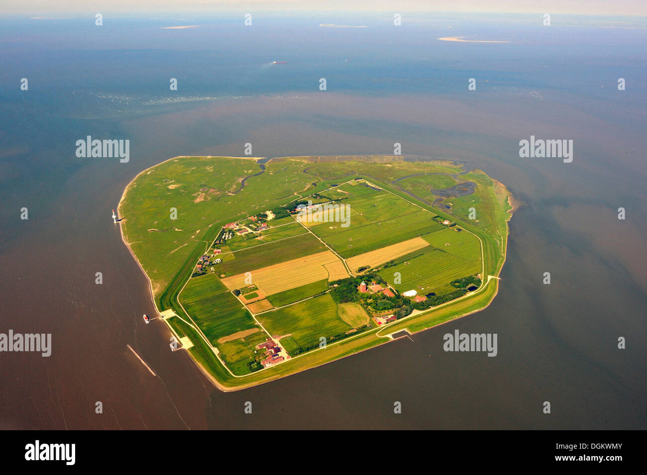 Vista aerea, Isola di Neuwerk, Neuwerk, Hamburg, Amburgo, Germania Foto Stock