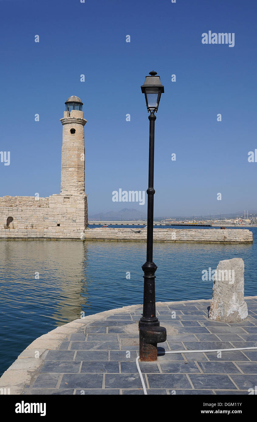 Lighthouse lanterna, Rethymnon, Creta, Grecia, Europa Foto Stock