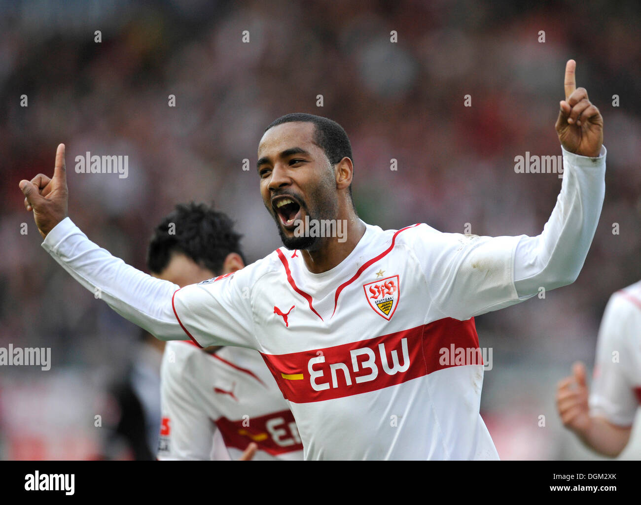 Giocatore nazionale CACAU, VfB Stuttgart, celebrando un obiettivo Foto Stock