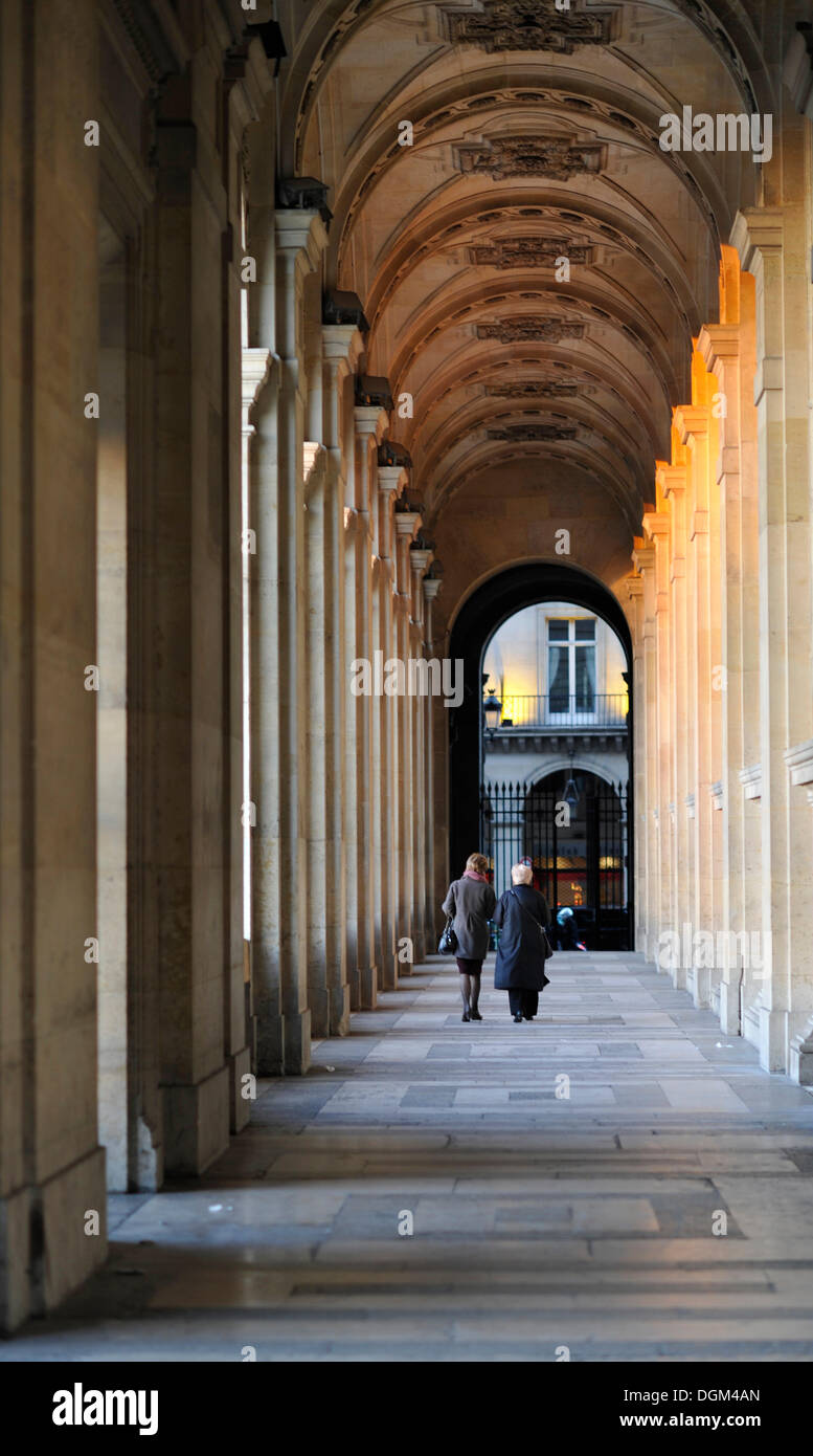 Arcade, Palais du Louvre o Palazzo del Louvre Museum nella luce della sera, Parigi, Francia, Europa Foto Stock