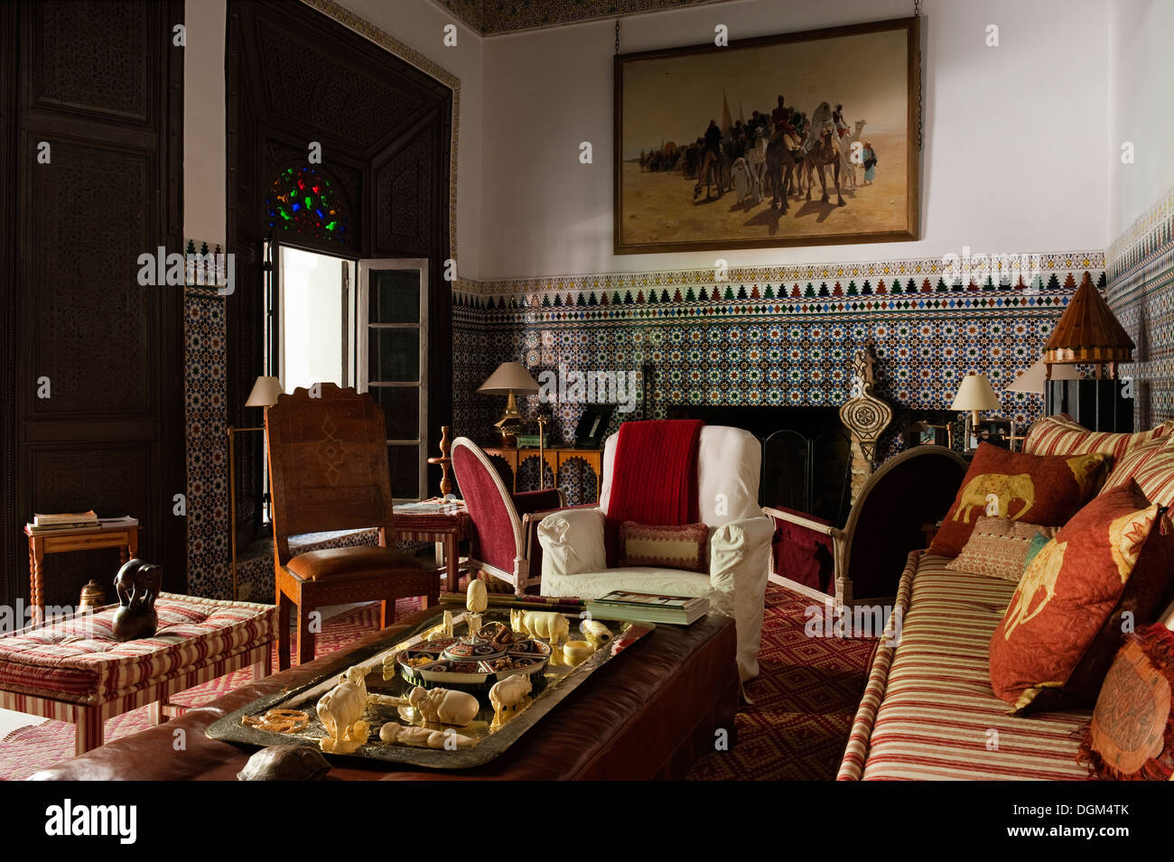 Bellissimo interno marocchino dalla ben nota progettazione duo - Raynaud & Kramer a Marrakech Foto Stock