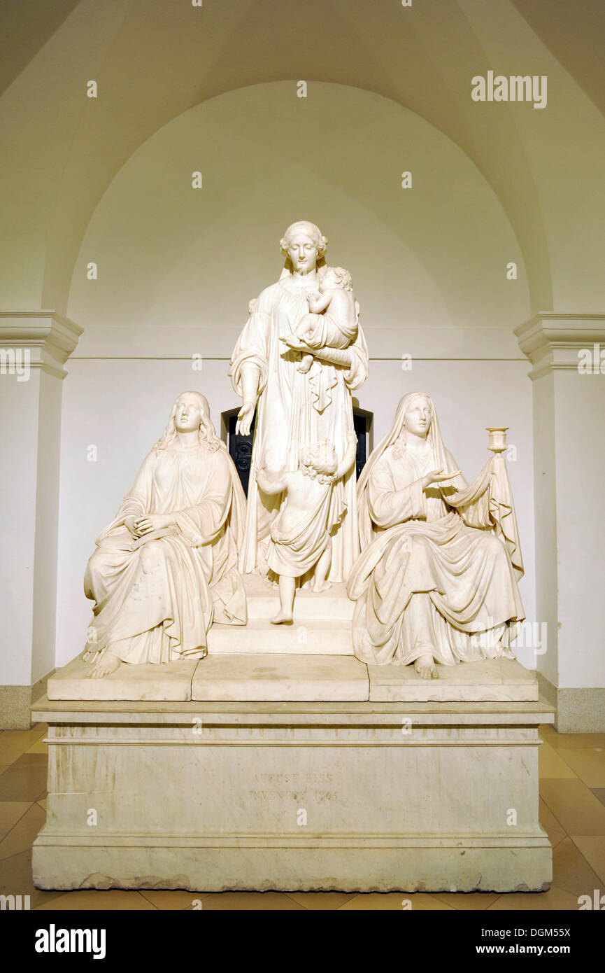 Gruppo scultoreo, di fede, di amore e di speranza, da agosto Kiss, cripta, vault, interno, Cattedrale di Berlino, supremo e Parrocchiale Collegiata Foto Stock