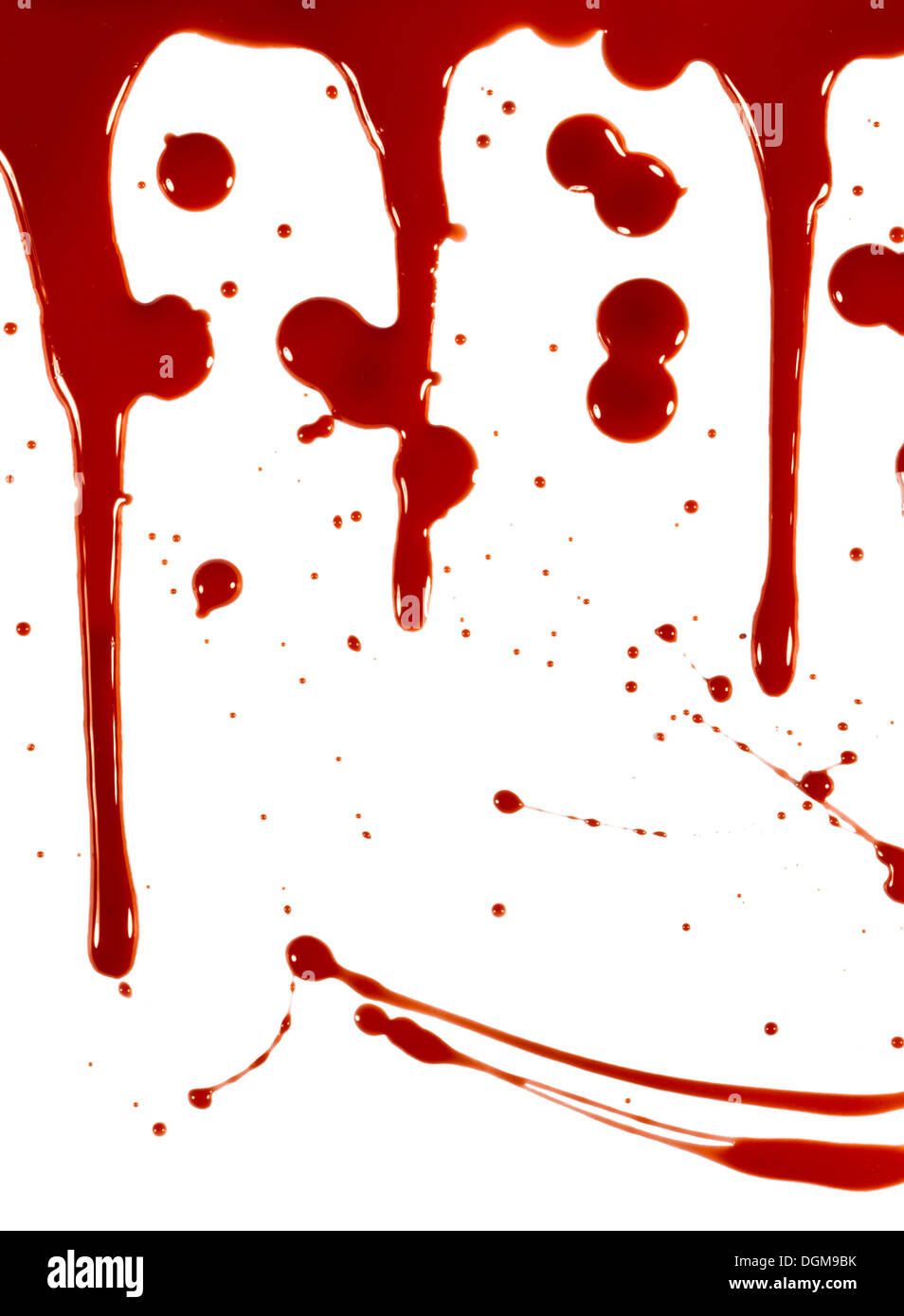 Gocce di sangue su sfondo bianco Foto Stock
