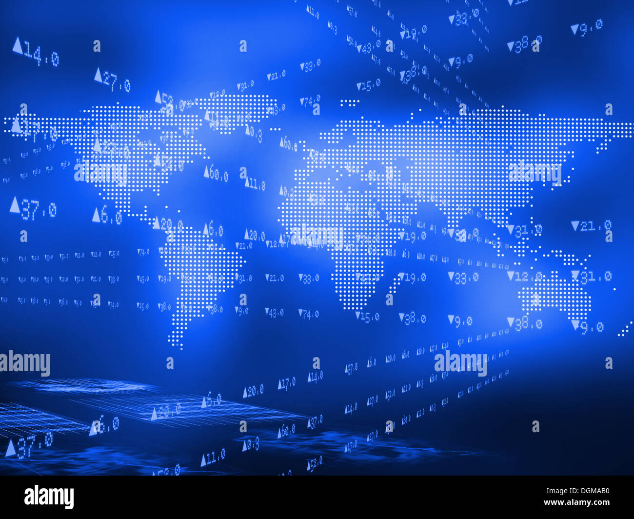 Prezzi di stock al di sopra del rivestimento mappa del mondo Foto Stock