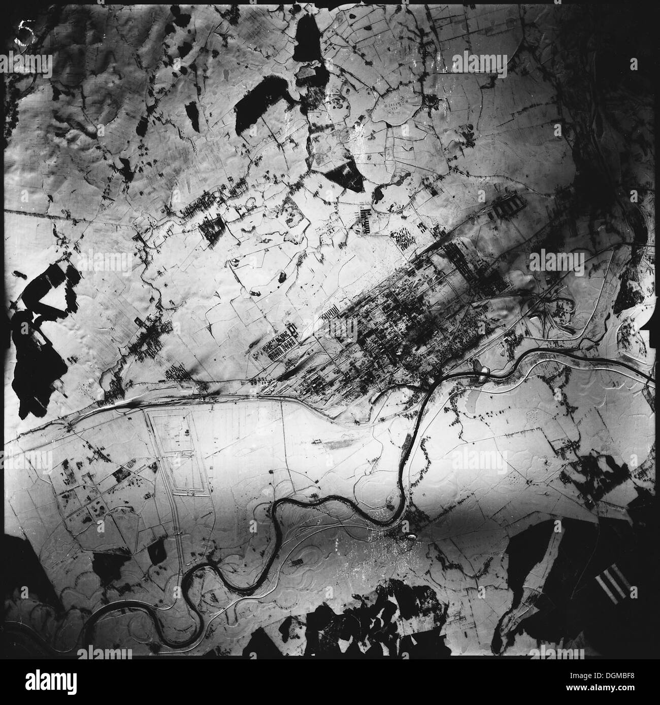 Il complesso I.G. Farben presso il campo di sterminio di Auschwitz, parte della storia della seconda guerra mondiale, dove il lavoro forzato veniva utilizzato nella produzione di materiali sintetici per il regime nazista. Foto Stock