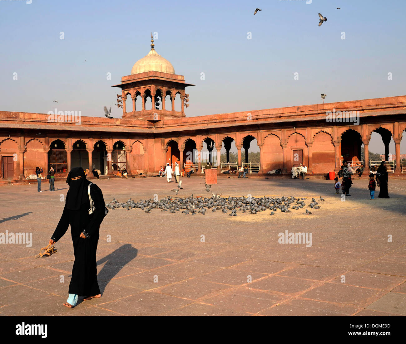 Il cortile della Moschea del Venerdì Jama Masjid, la Vecchia Delhi, Uttar Pradesh, India del Nord, India, Asia del Sud, Asia Foto Stock