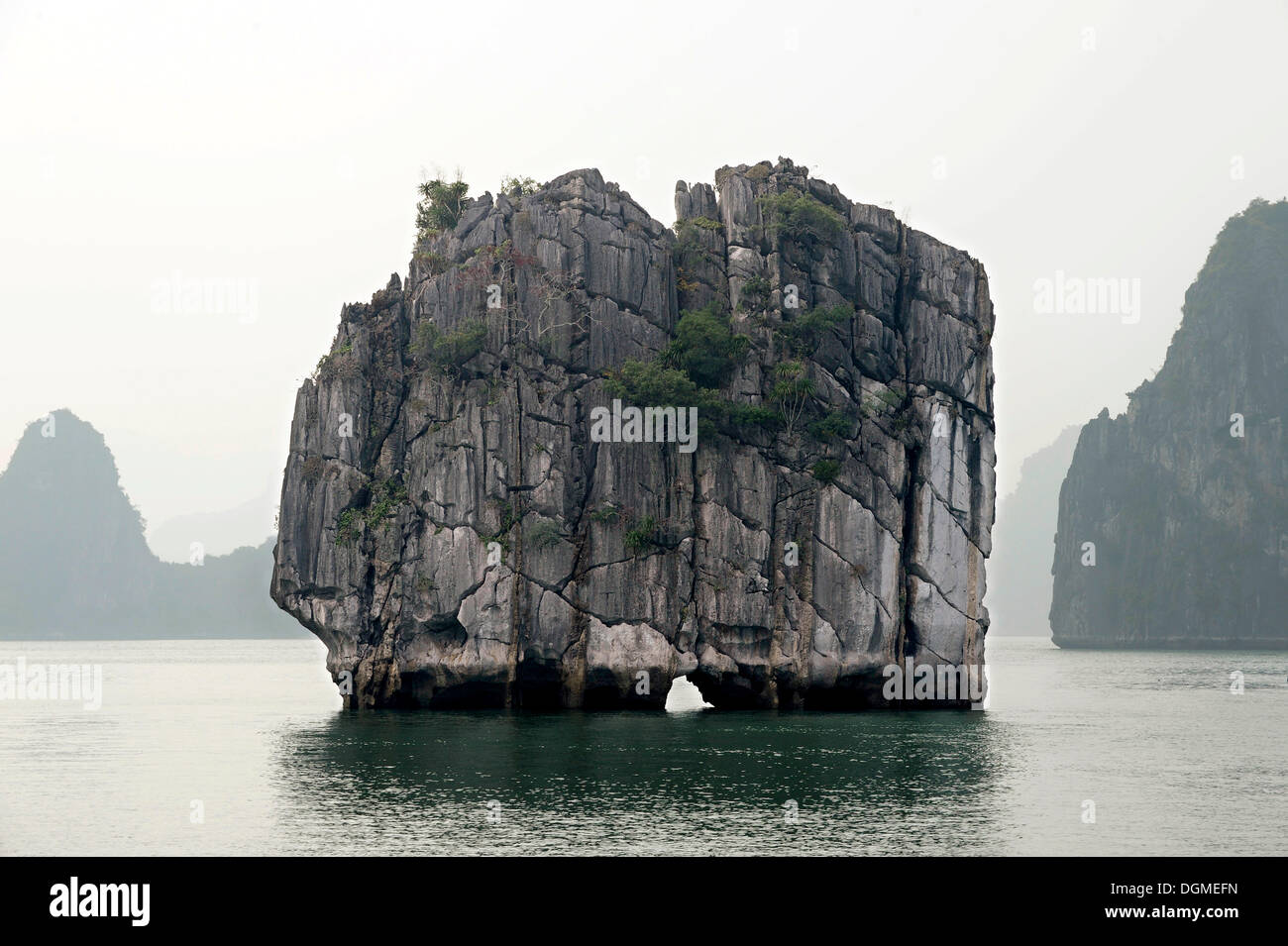 Formazione di roccia, Halong Bay, Vinh Ha Long, Vietnam del Nord, Vietnam, Asia sud-orientale, Asia Foto Stock