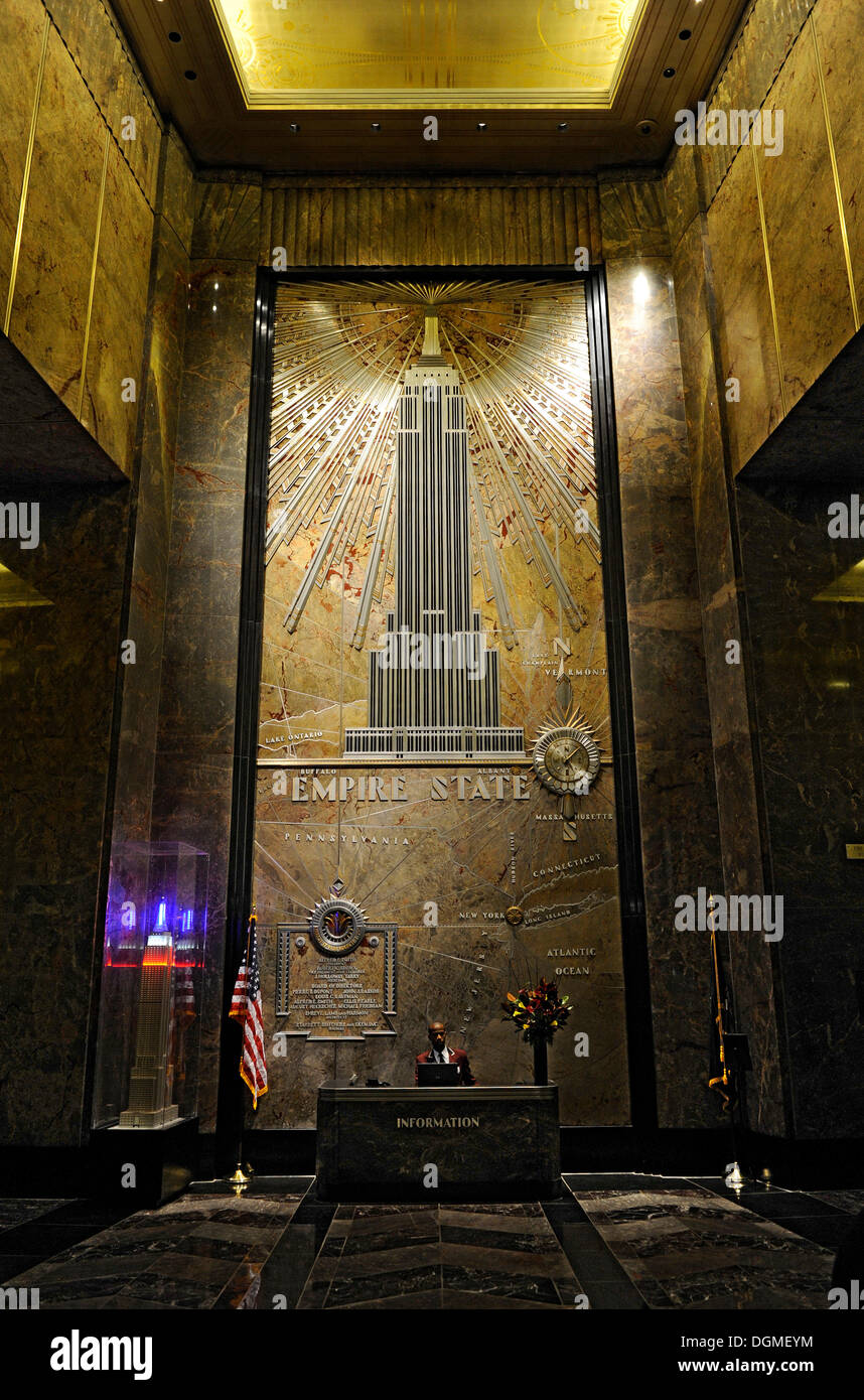 Empire State Building, la lobby, Manhattan, New York, New York, USA, America del Nord Foto Stock