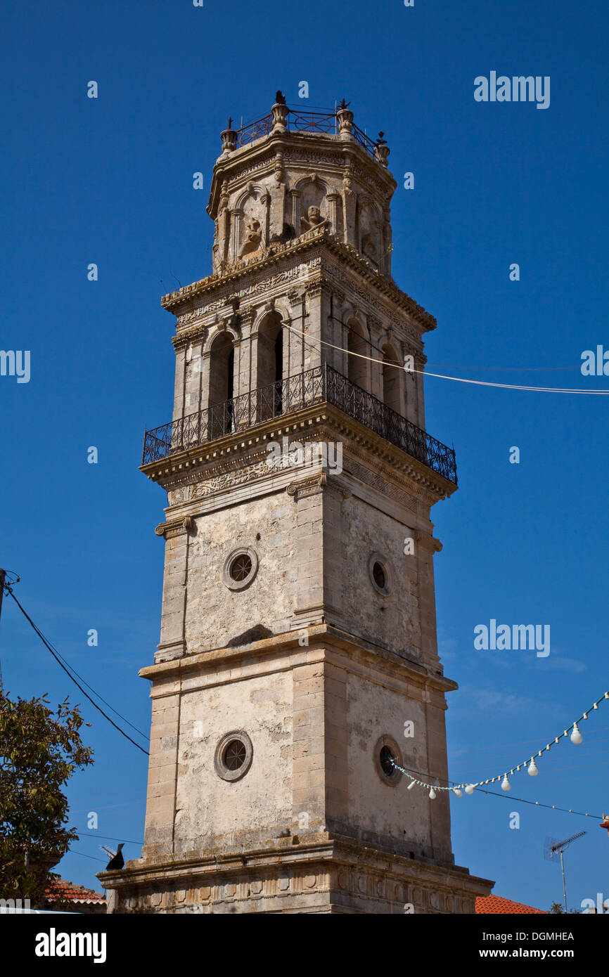 Il campanile, la chiesa di San Nicola, Kiliomenos Village, Zacinto (Zante) Island, Grecia Foto Stock